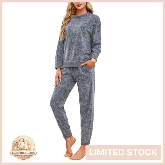 Cozy Fleece Pajama Set Long Sleeve Jogger Lounge Wear Soft Lightweight